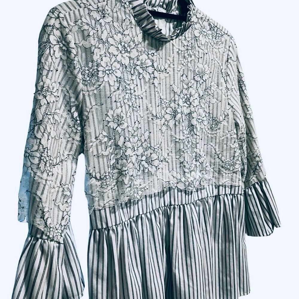 Hannah Lace Stripe Peplum Blouse Mock Neck Small - Picture 5 of 9